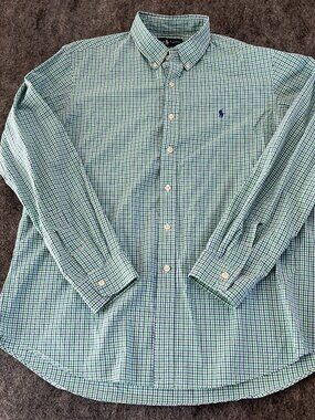 Ralph Lauren green and blue checkered button down logo shirt Mens XL